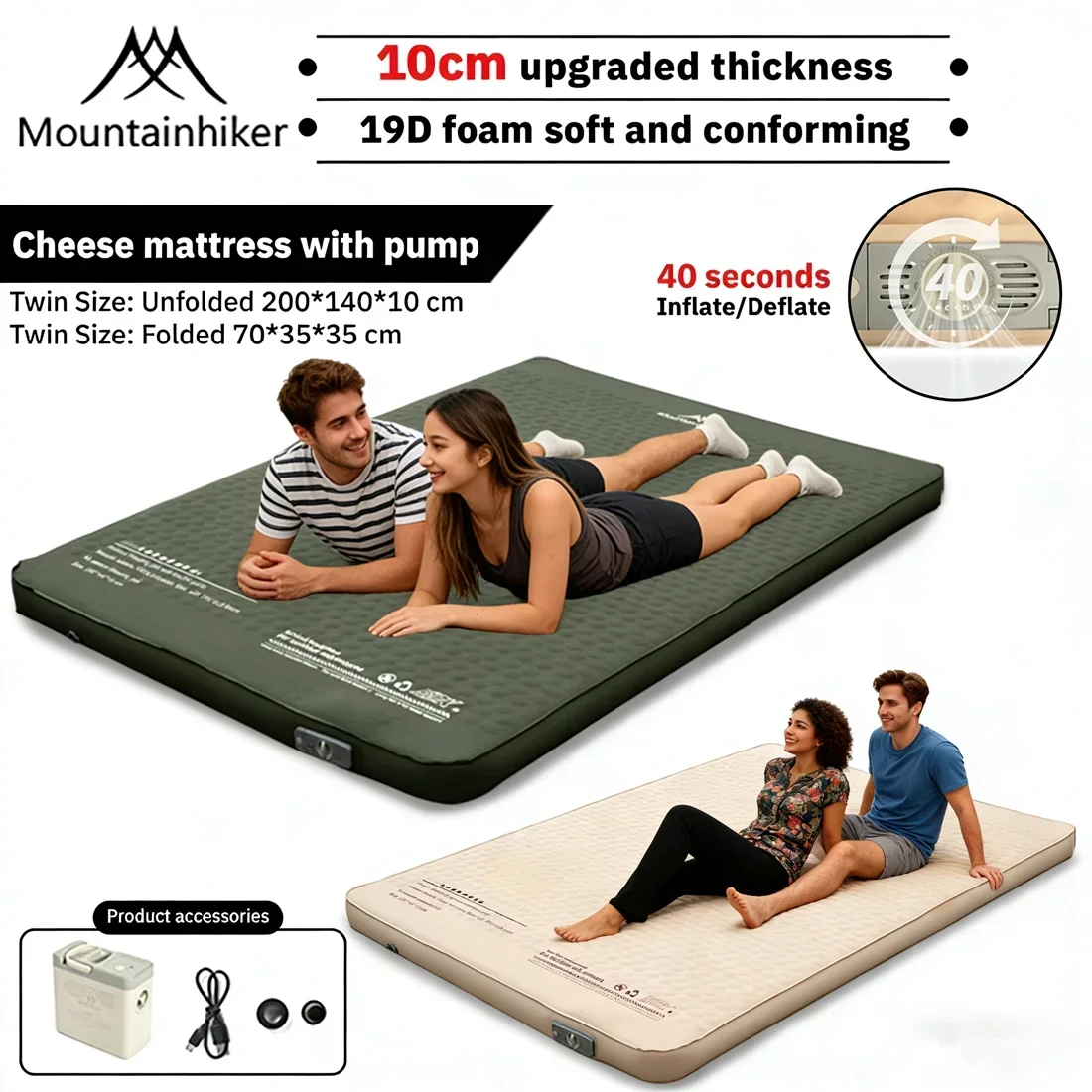 Roof Top Tent Mattress - MOUNTAINHIKER Materassino Gonfiabile Portatile da Campeggio